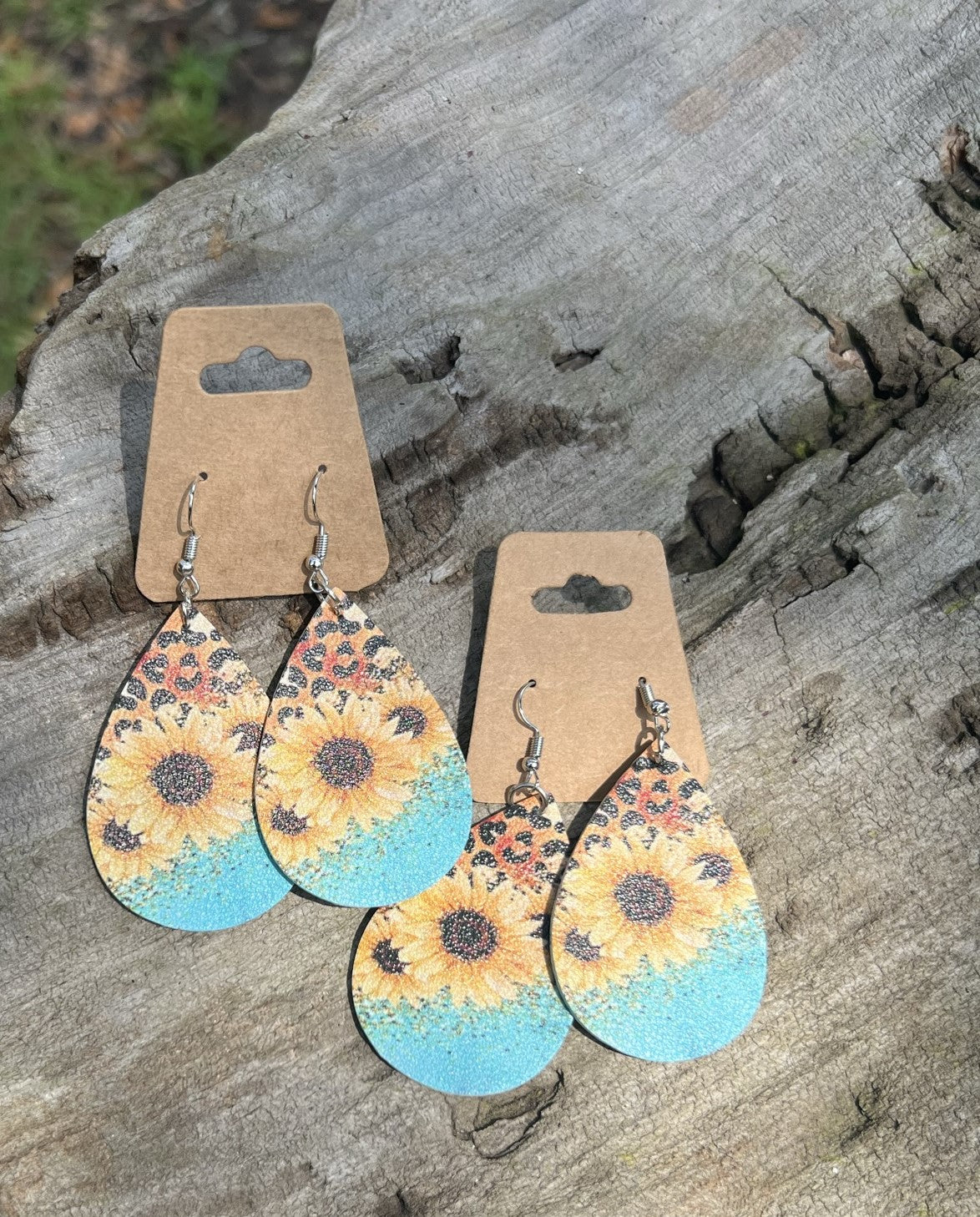 Faux Leather Sunflower Earrings