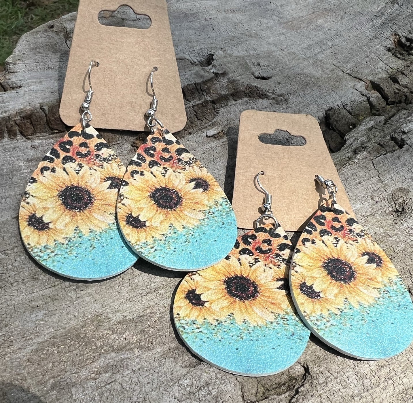 Faux Leather Sunflower Earrings