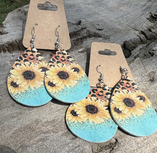 Faux Leather Sunflower Earrings