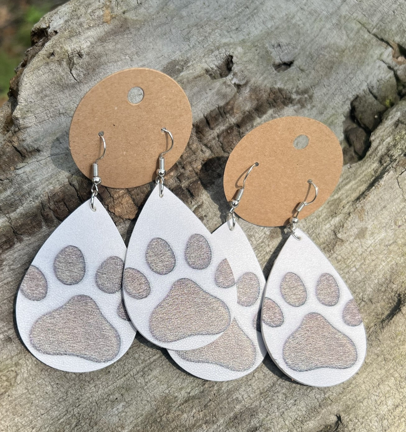 Faux Leather Paw Print Dangly Earrings