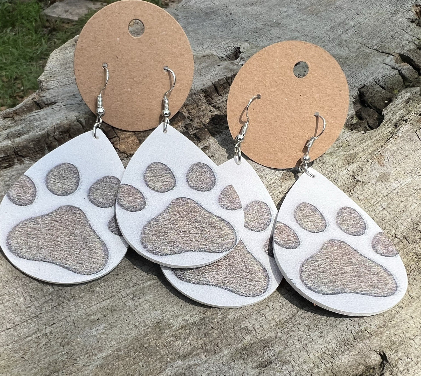 Faux Leather Paw Print Dangly Earrings