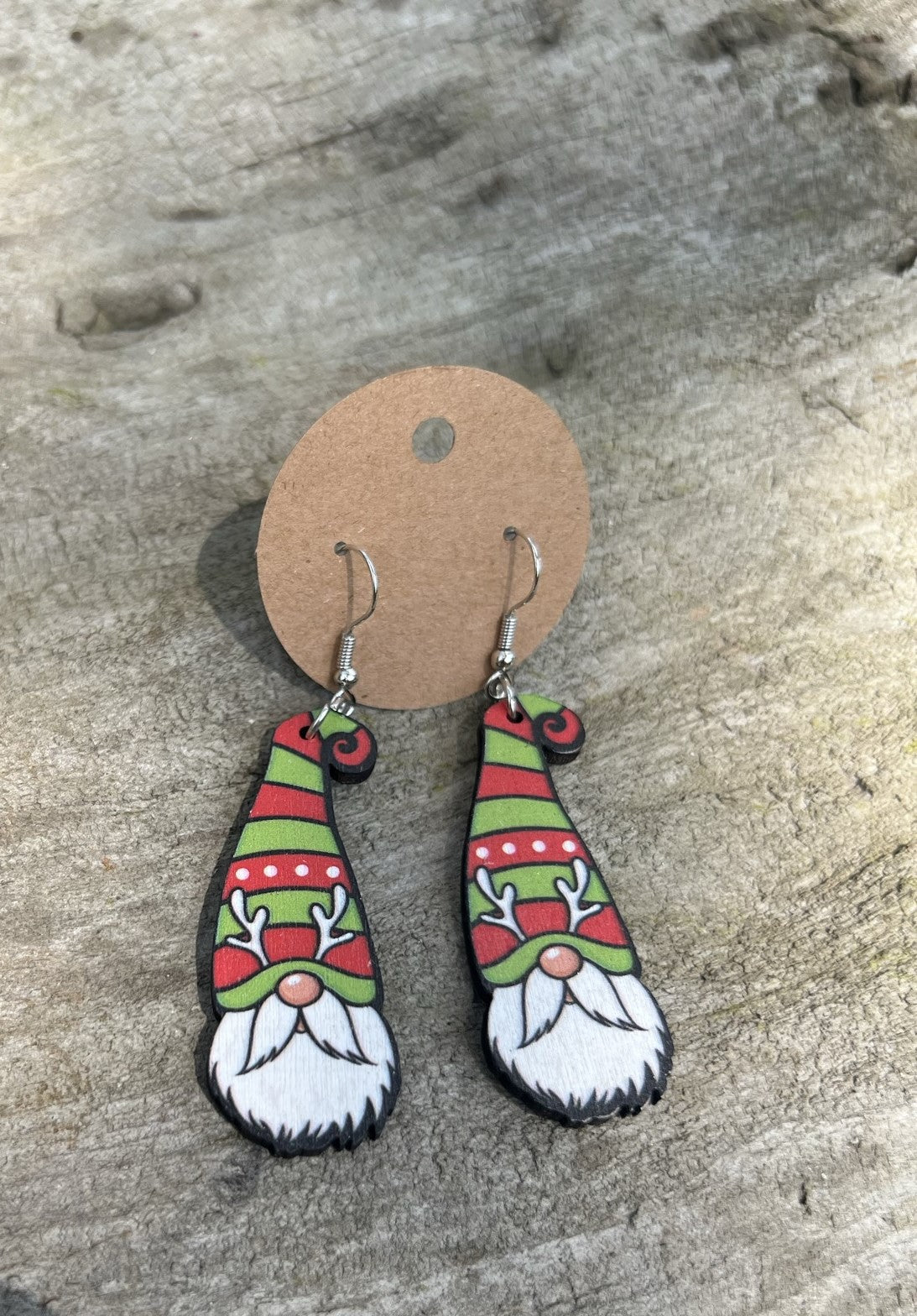 Wooden Christmas Gnome Dangly Earrings