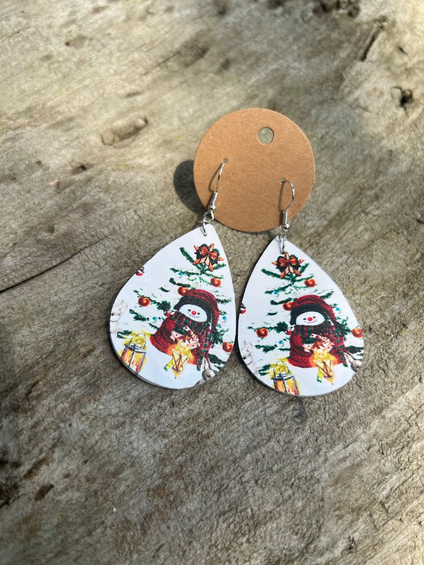 Faux Leather Christmas Dangly Earrings