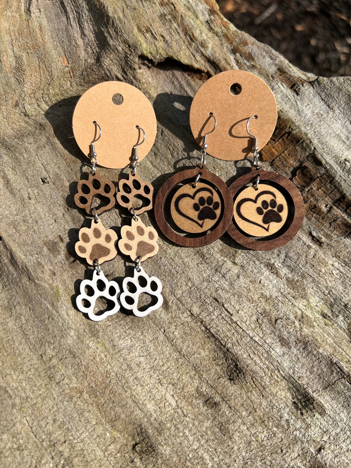 Dog Lover Dangly Wood Earrings