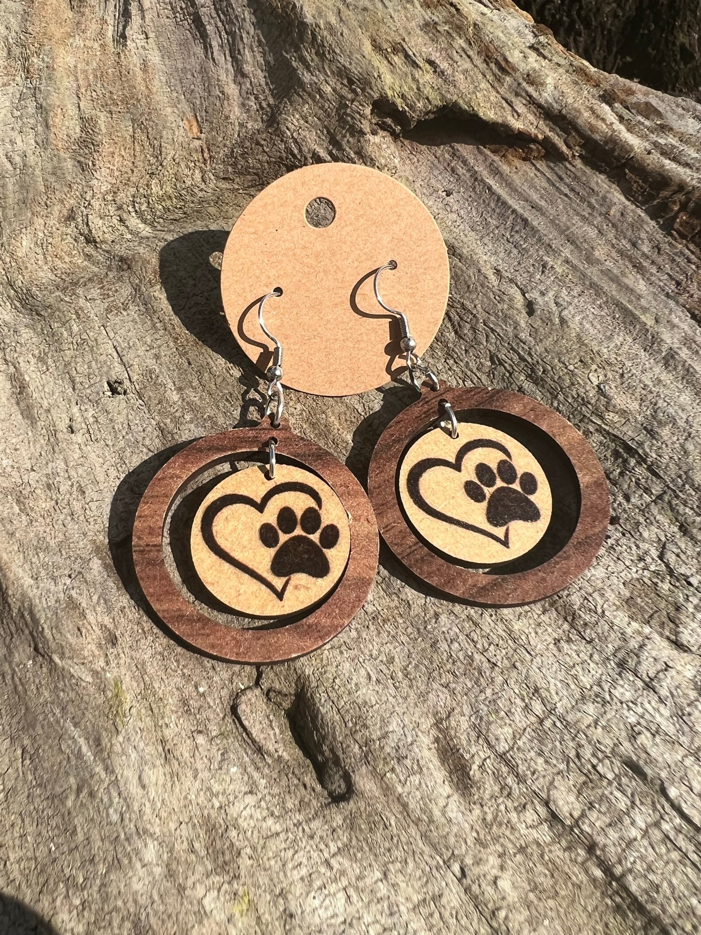 Dog Lover Dangly Wood Earrings