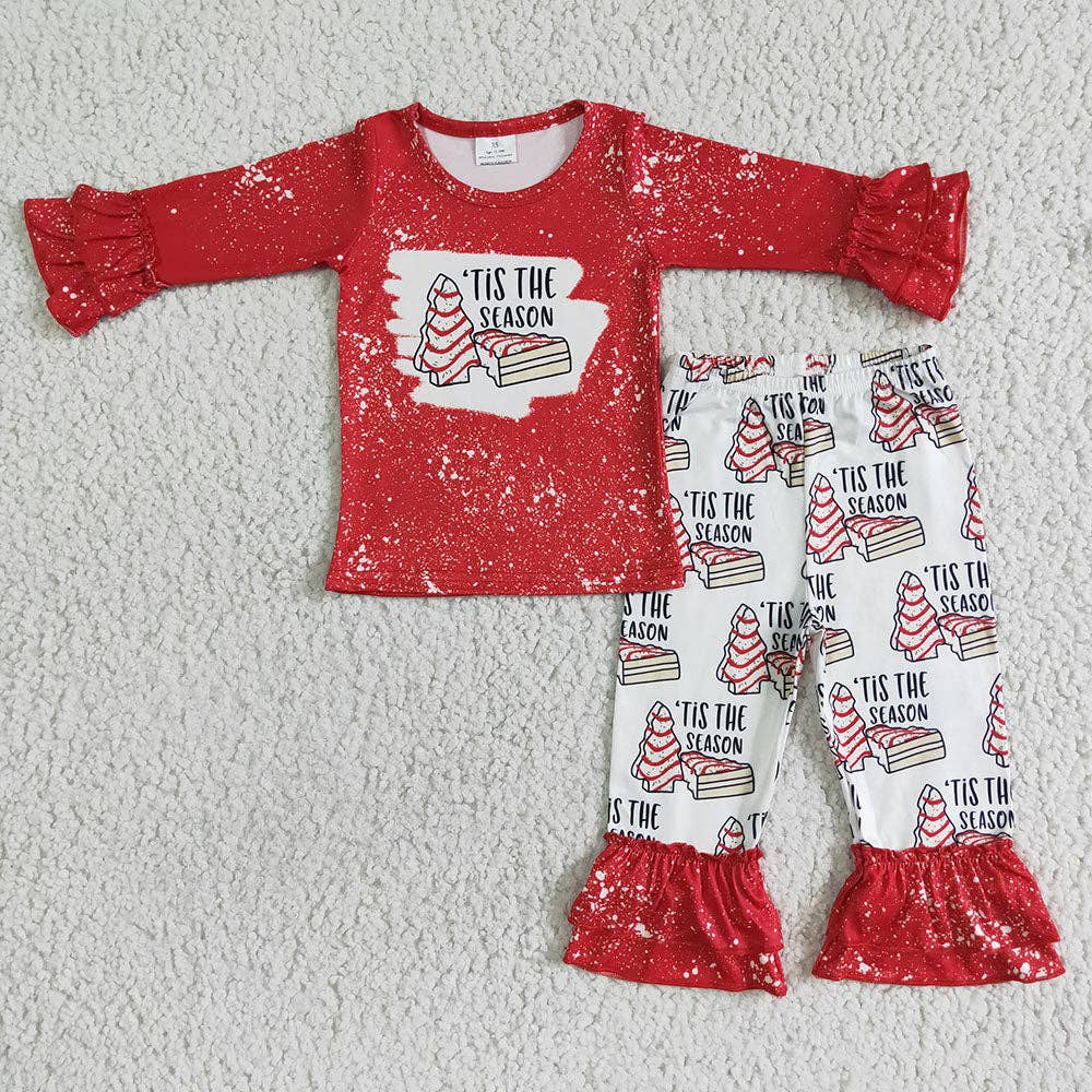 Tis the season red Christmas ruffle pants sets