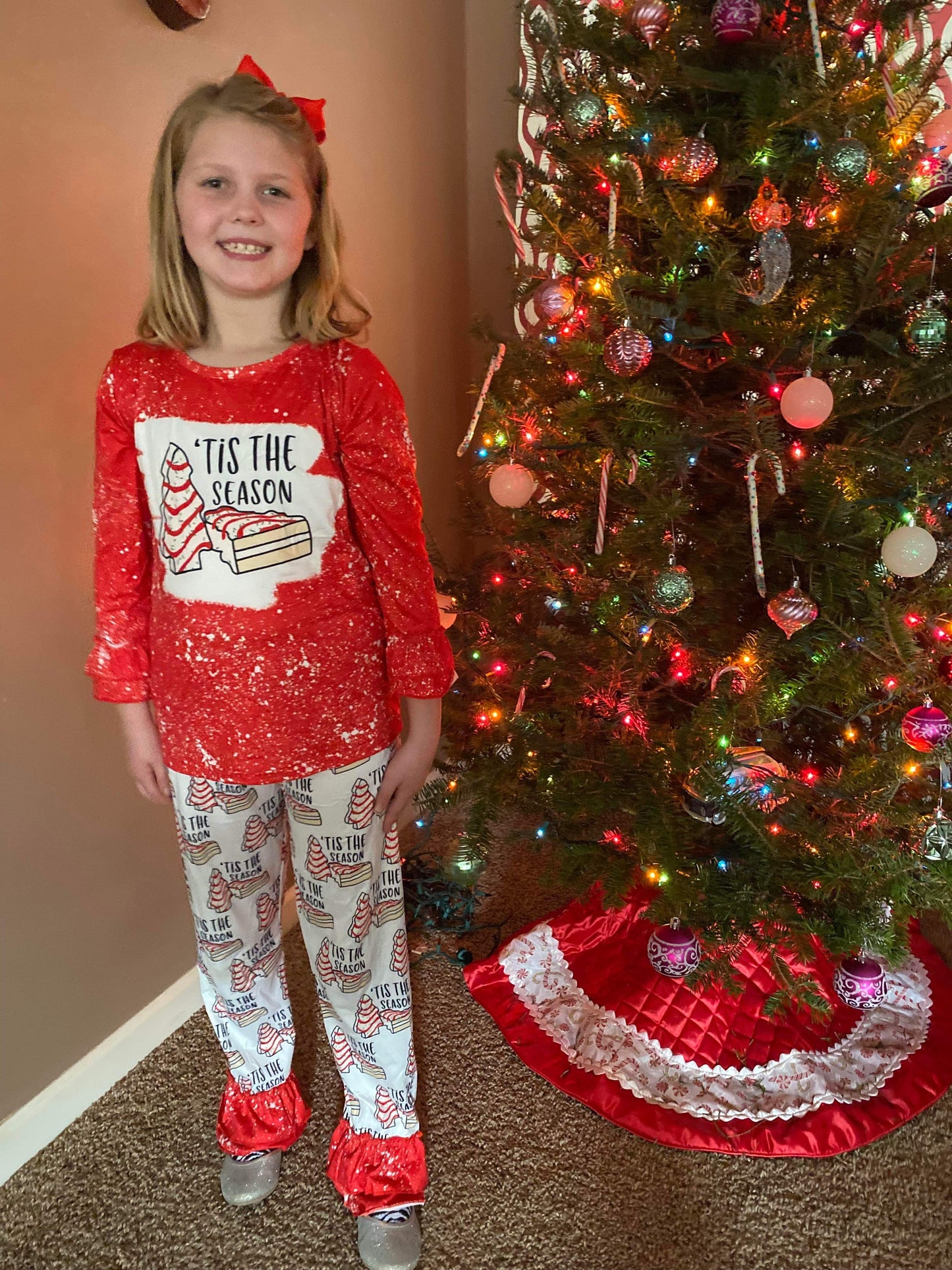 Tis the season red Christmas ruffle pants sets